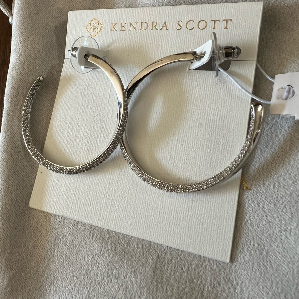 Kendra Scott Ella Hoops silver tone with white CZ stones NWT